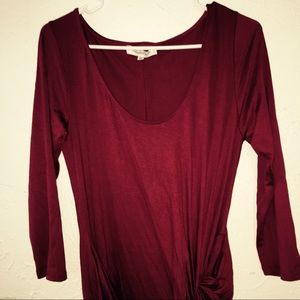 Quarter-Sleeve Midi Red Knot Dress